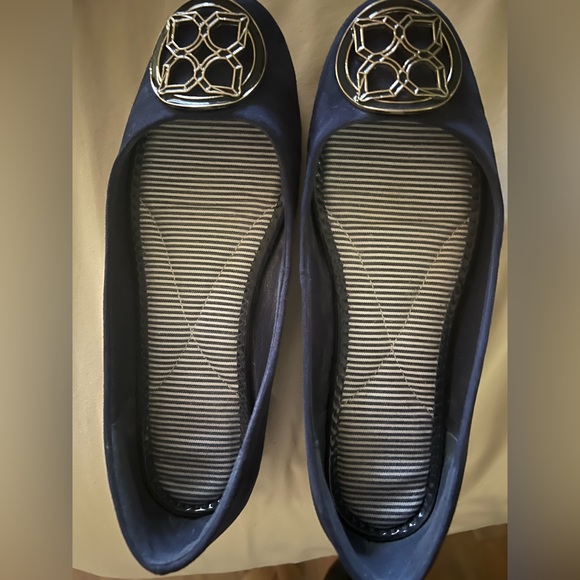 Suede look ballet flats with gold toe decoration. Kelly & Katie. Navy Blue - Picture 4 of 5